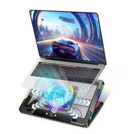 HongFei - Gaming Laptop Cooling Pad with Movable Fan, Automatic Speed by Temperature, Music Sync RGB Light, Low Noise, 3 Speed - Black