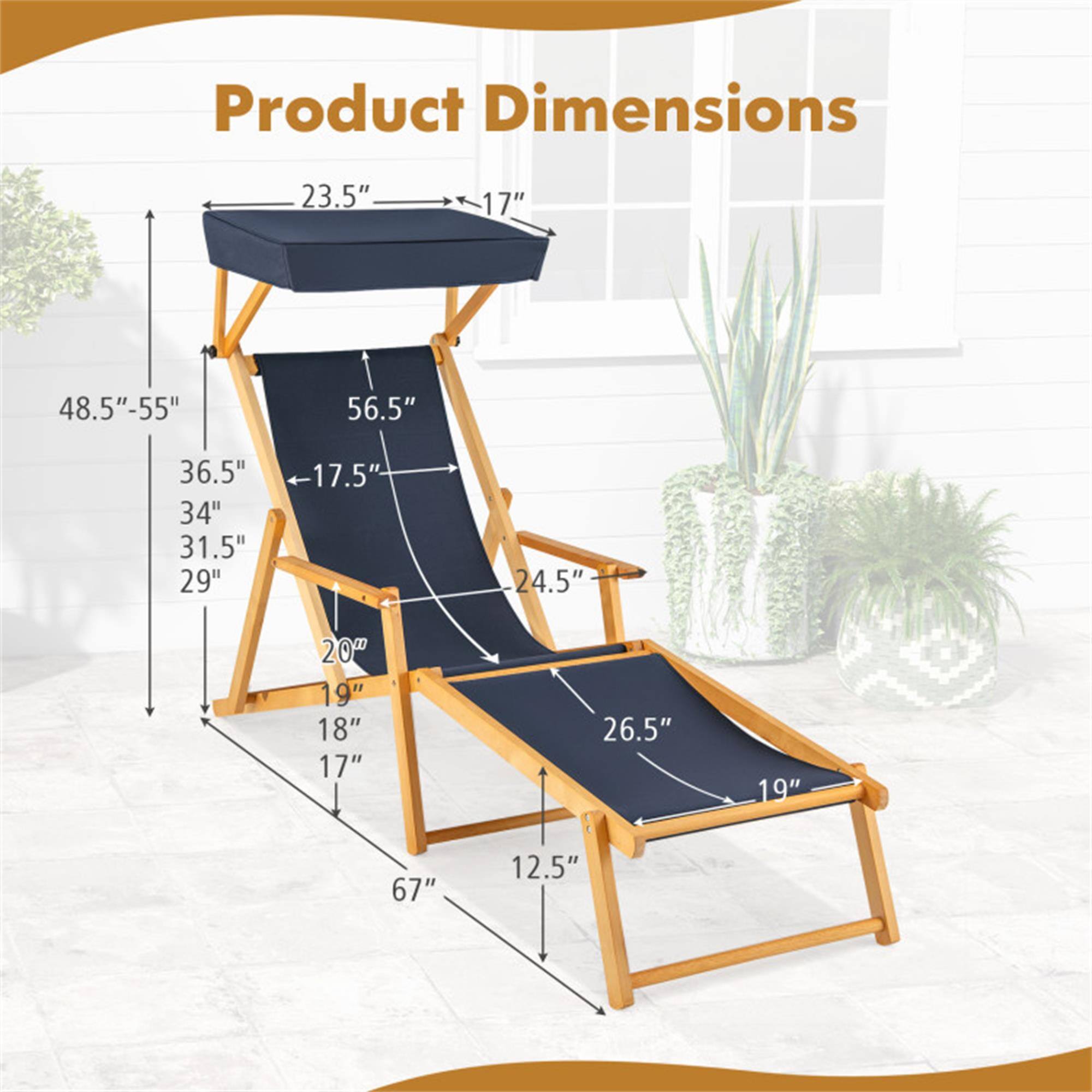 Product Dimensions:  
23.5" x 17"  
48.5"-55" x 56.5"  
36.5" x 34" x 31.5" x 29"  
17.5" x 24.5" x 20" x 19" x 18" x 17"  
26.5" x 19"  
67" x 12.5"