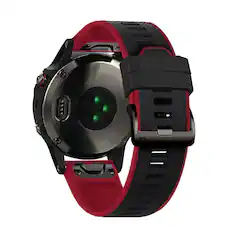 Front. StrapsCo - ColorBlock Endurance Strap QuickFit 22 Silicone Rubber Watch Band For Garmin Approach S70 – 47mm - Red & Black.