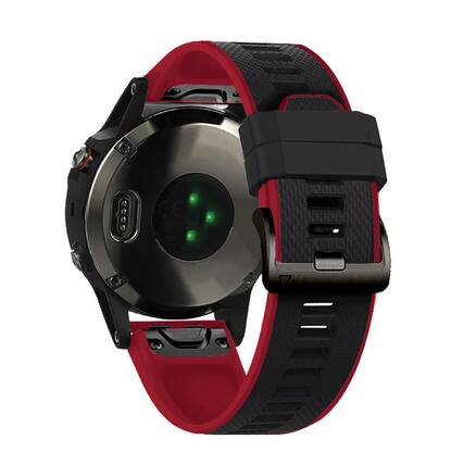 Front. StrapsCo - ColorBlock Endurance Strap QuickFit 22 Silicone Rubber Watch Band For Garmin Forerunner 955 - Red & Black.
