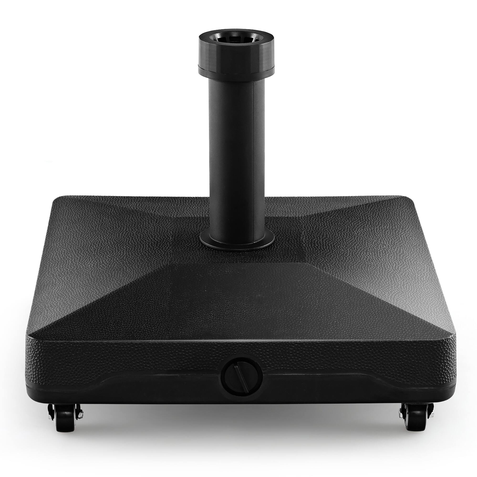 Front. Gymax - Gymax Patio Umbrella Base w/ 4 Universal Wheels 2 Receivers Square Pole Stand Outdoor - Black.