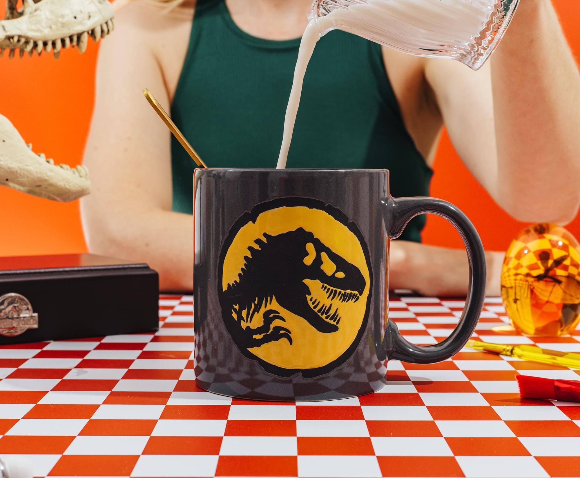 Alt View 2. Silver Buffalo - Jurassic World Dominion T-Rex Textured Logo Wax-Resist Ceramic Mug | 20 Ounces - Multi-Colored.