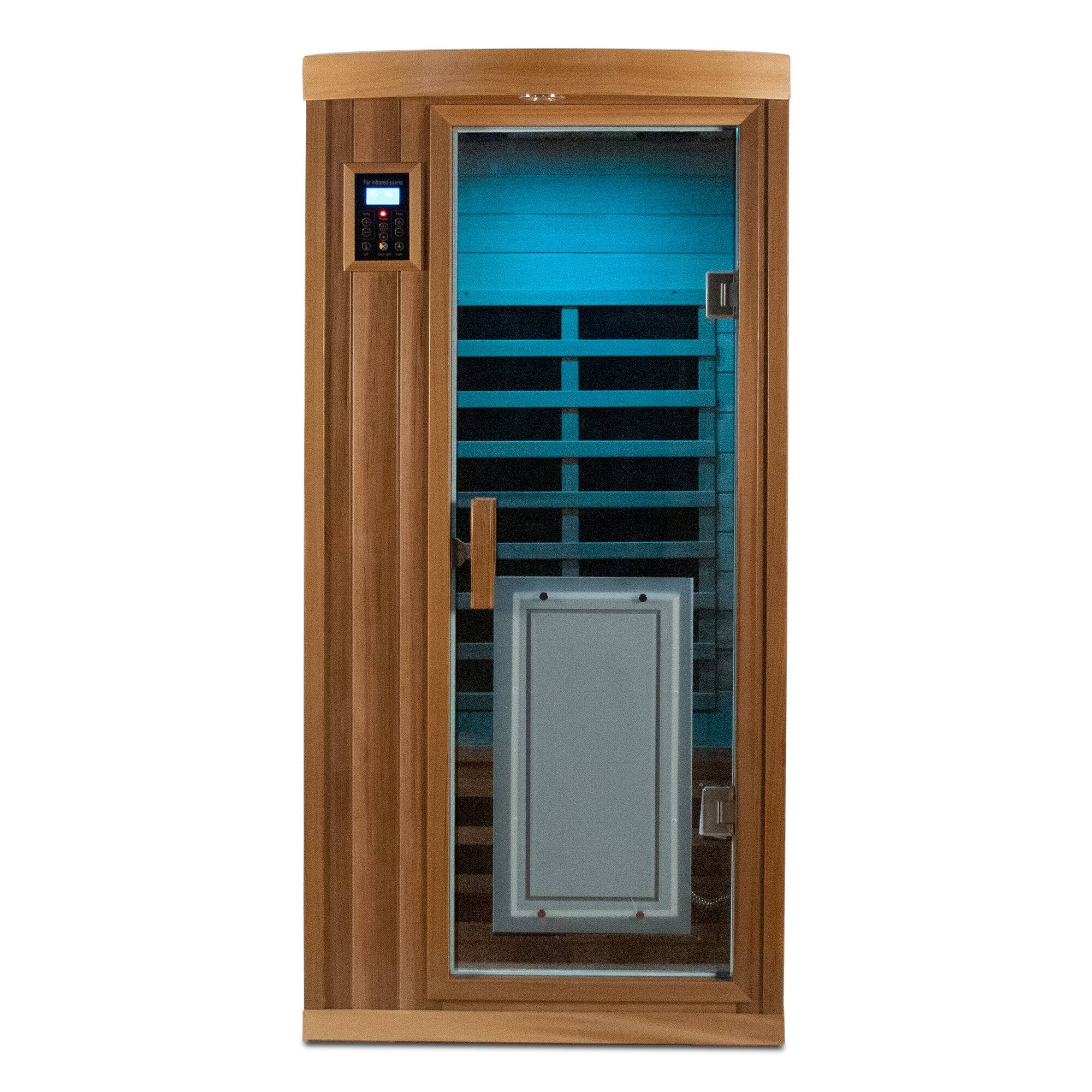 Alt View 3. Boyel Living - Low EMF One-Person Far Infrared Red Cedar Deluxe Indoor Sauna with Bluetooth Audio and LED Lighting (Left and Right) - Bean paste red.