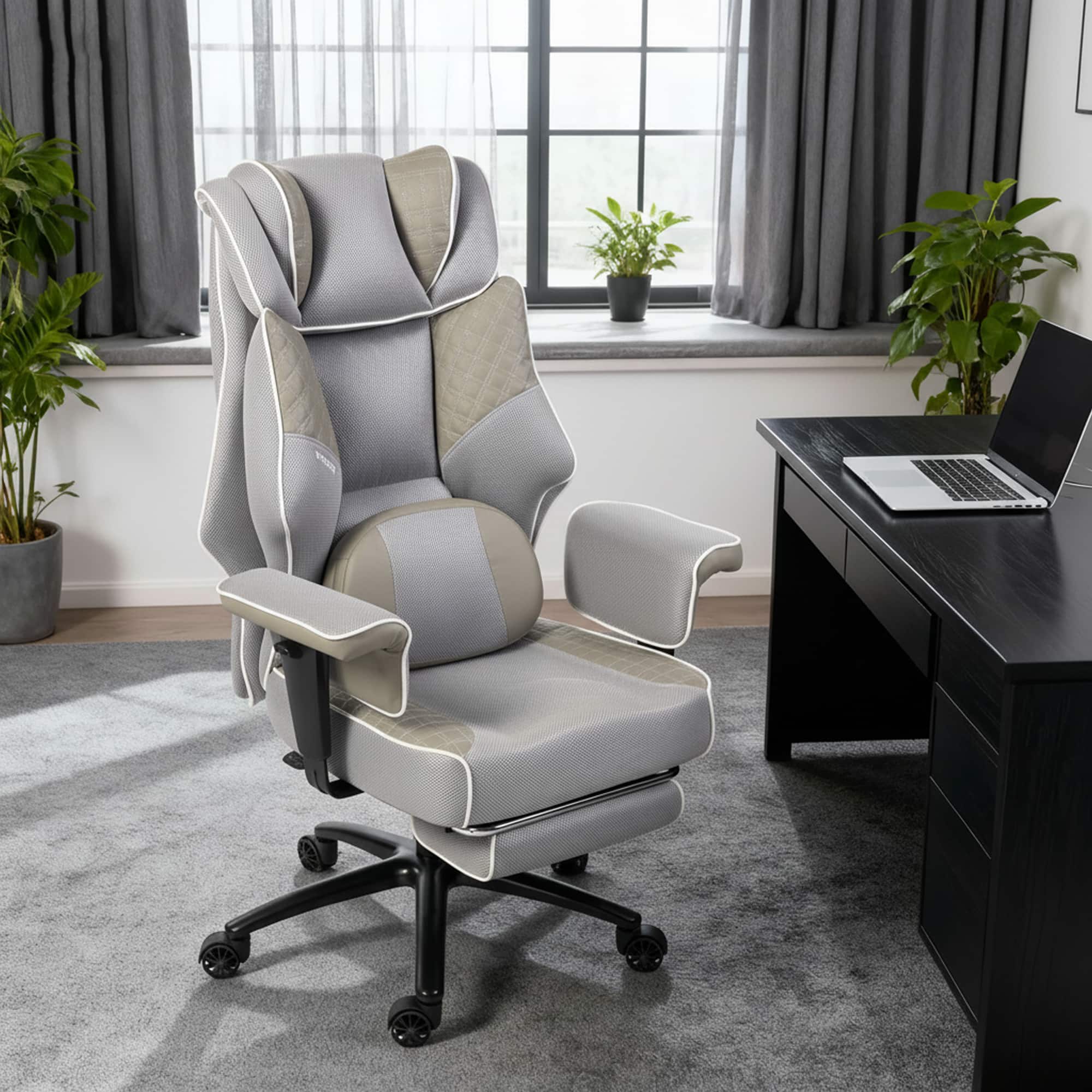 Dowinx - XL Office Chair Big & Tall with Heated Massage Lumbar Support, Reclining Gaming Chair with Padded Cushion & Backrest - Gray