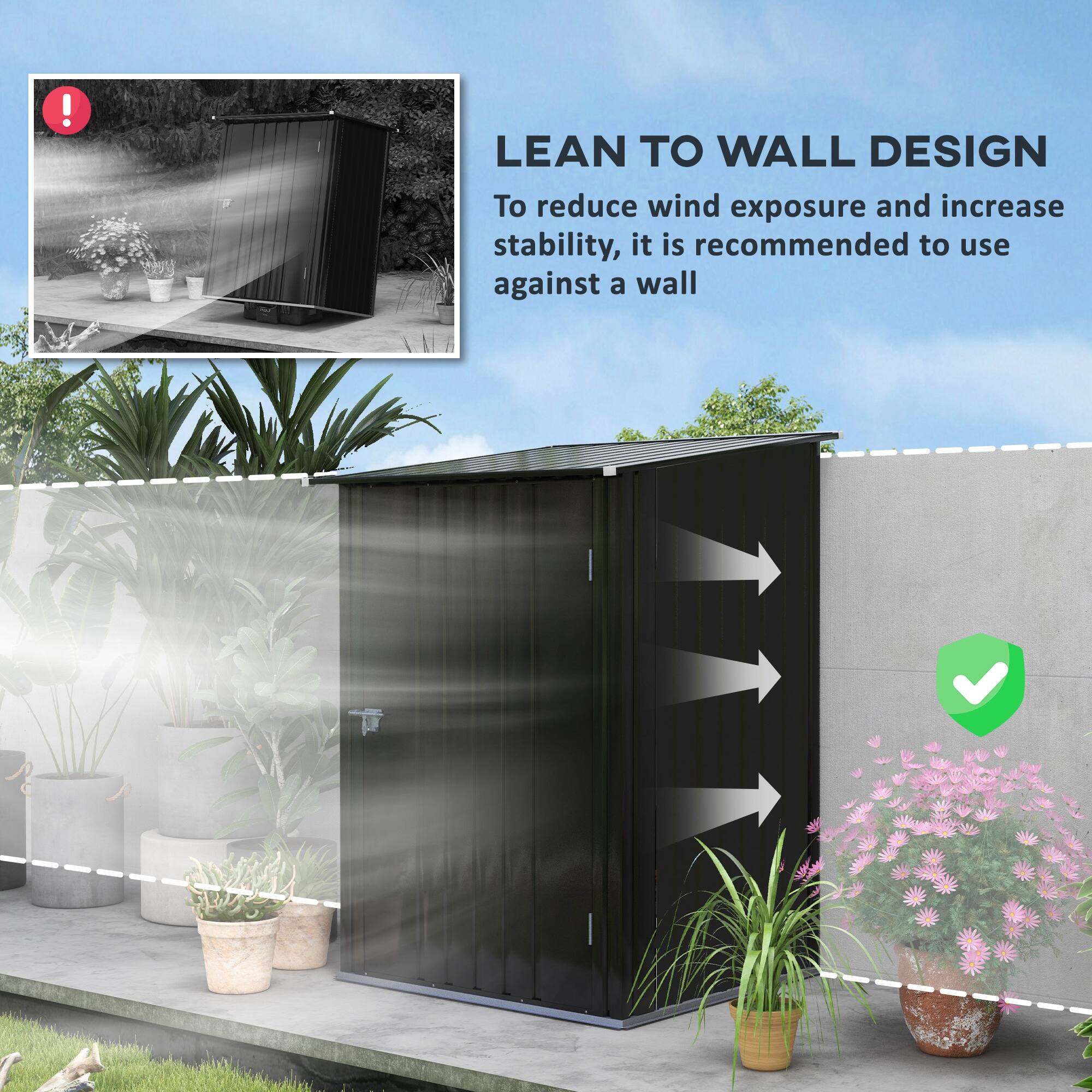 LEAN TO WALL DESIGN  
To reduce wind exposure and increase stability, it is recommended to use against a wall