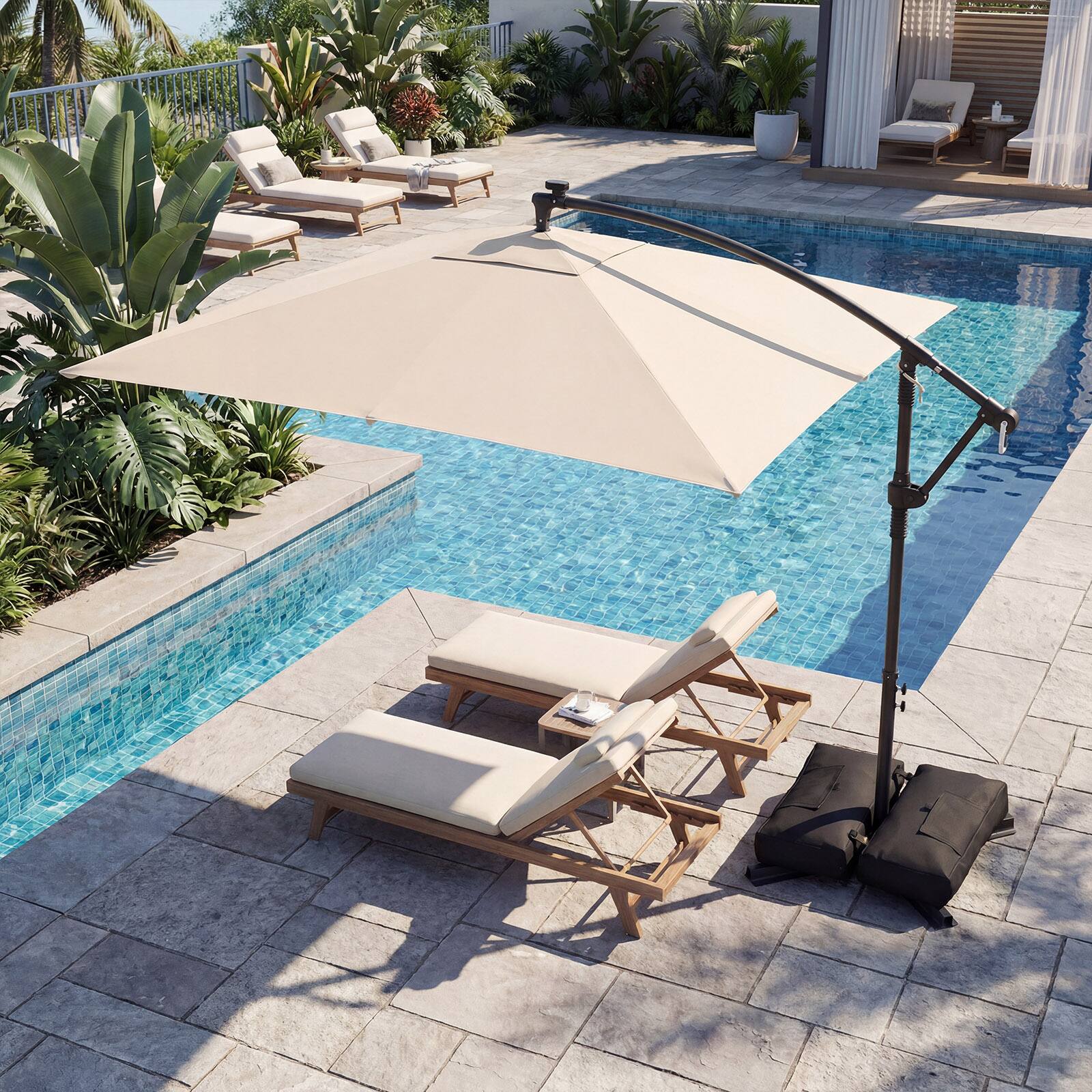 Alt View 4. Costway - Costway 8 x 8 FT Solar LED Offset Cantilever Patio Umbrella, Square Hanging Outdoor - Beige.