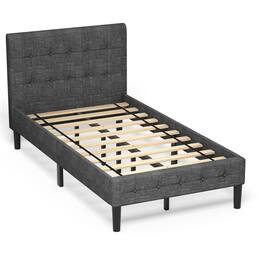Kadyn - Gray Twin Size Bed Frame with Headboard Mattess FoundationStrong Steel Slat Support Noise Free - Gray
