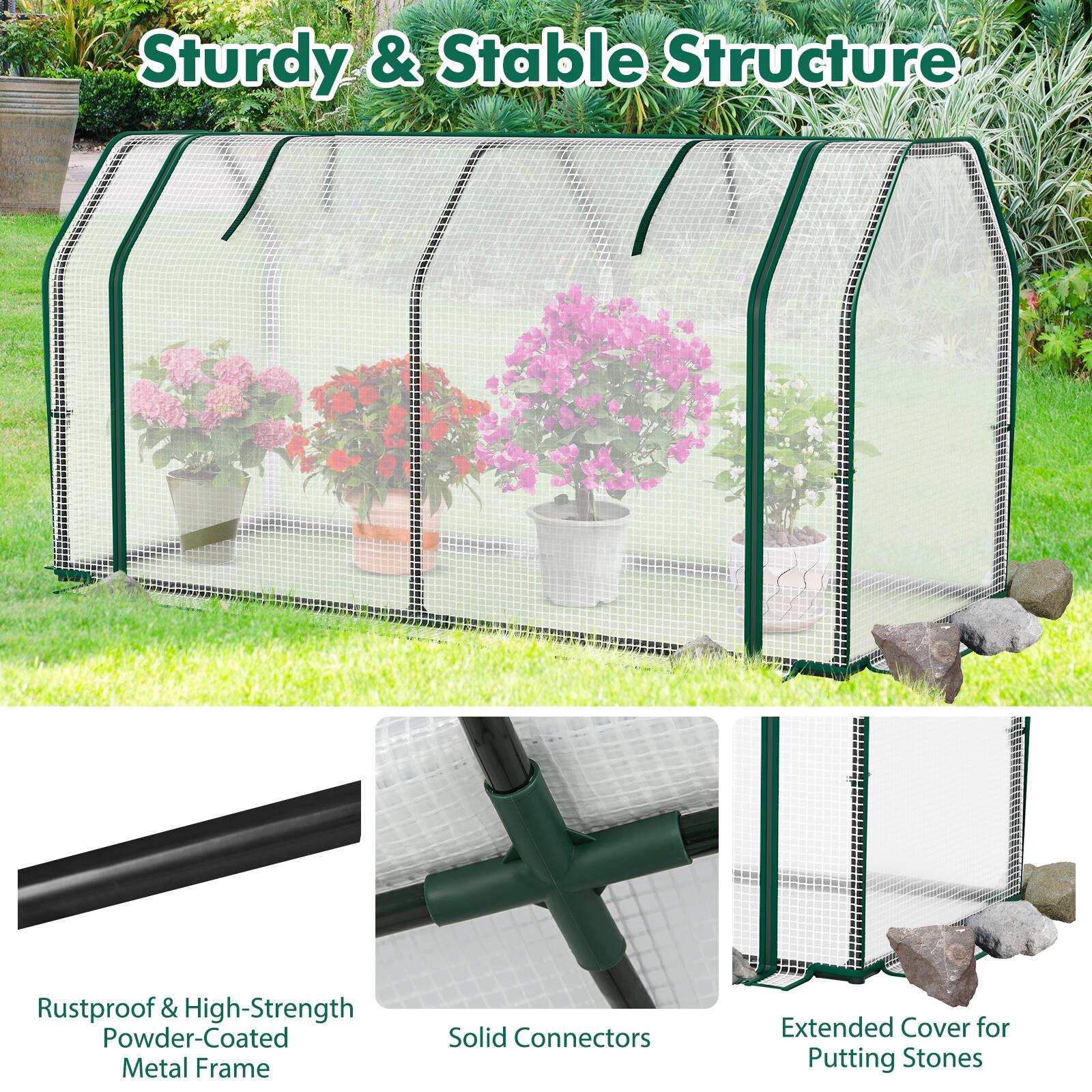 Sturdy & Stable Structure

Rustproof & High-Strength Powder-Coated Metal Frame

Solid Connectors

Extended Cover for Putting Stones