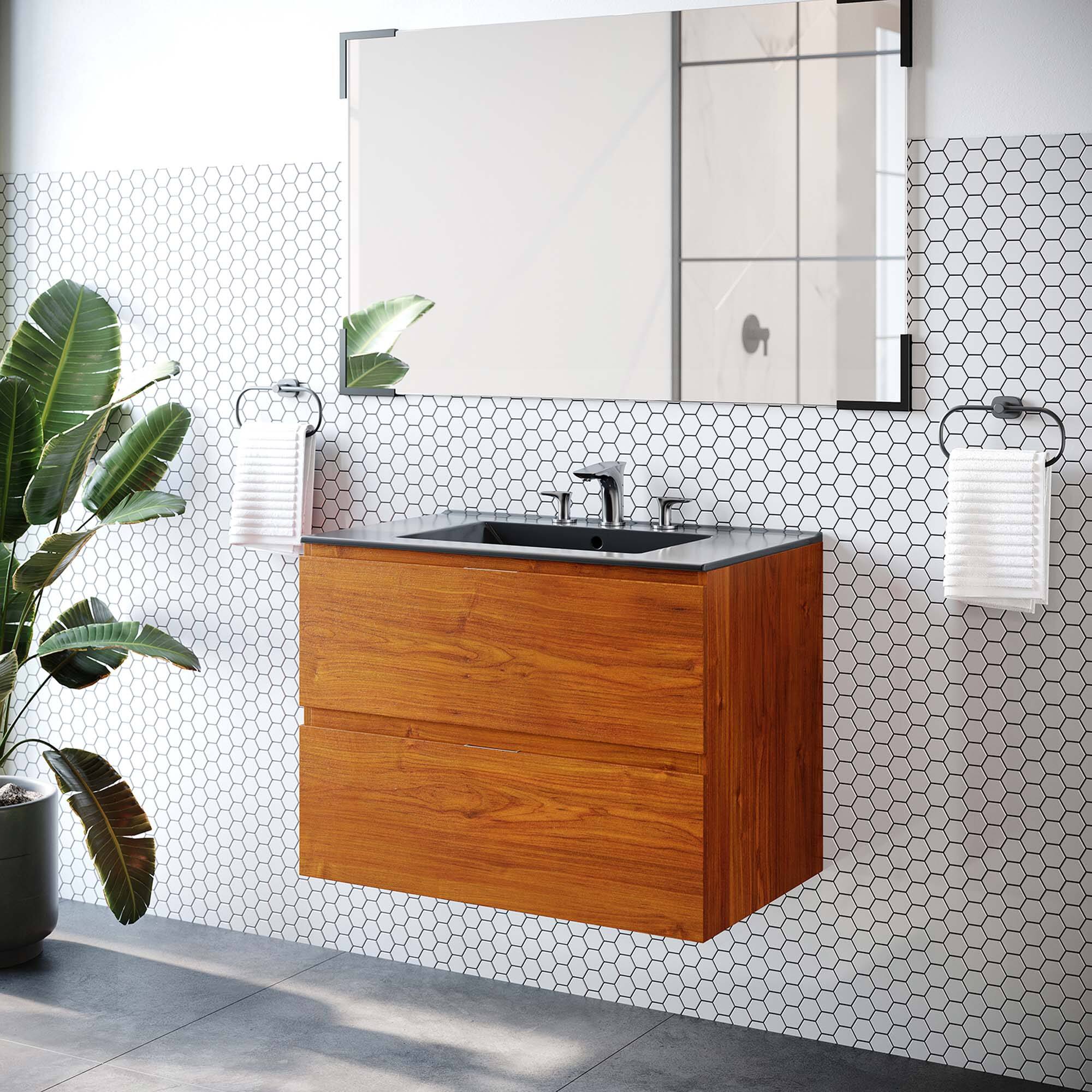 Front. Modway - Scenic Wall-Mount Bathroom Vanity Basin Included by Modway - Cherry Black.