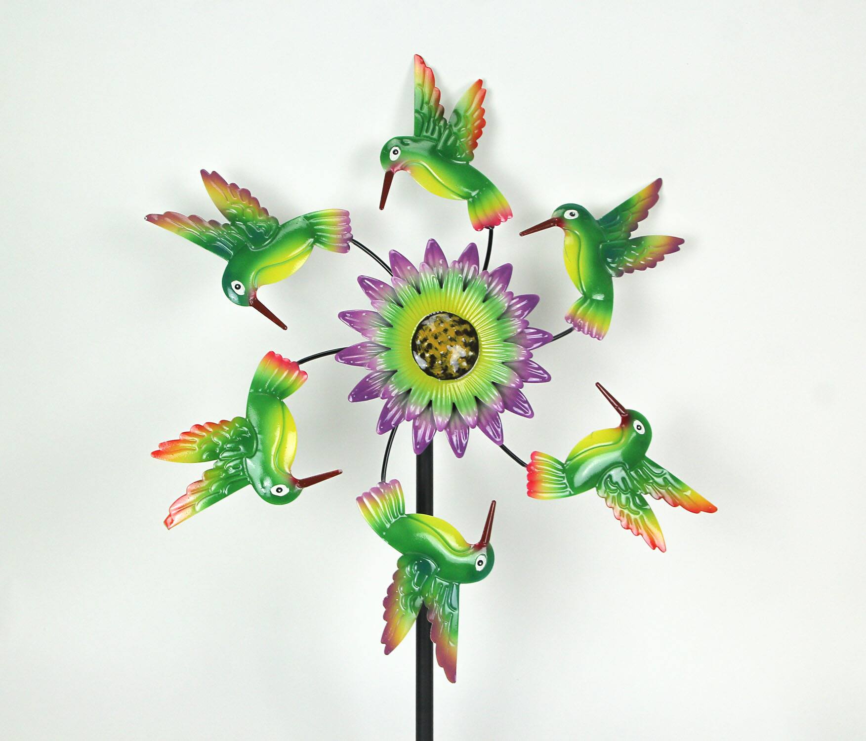 Alt View 1. Direct International - Metal Hummingbirds and Flower Garden Twirler Wind Spinner Stake 70 Inches High - Multicolored.