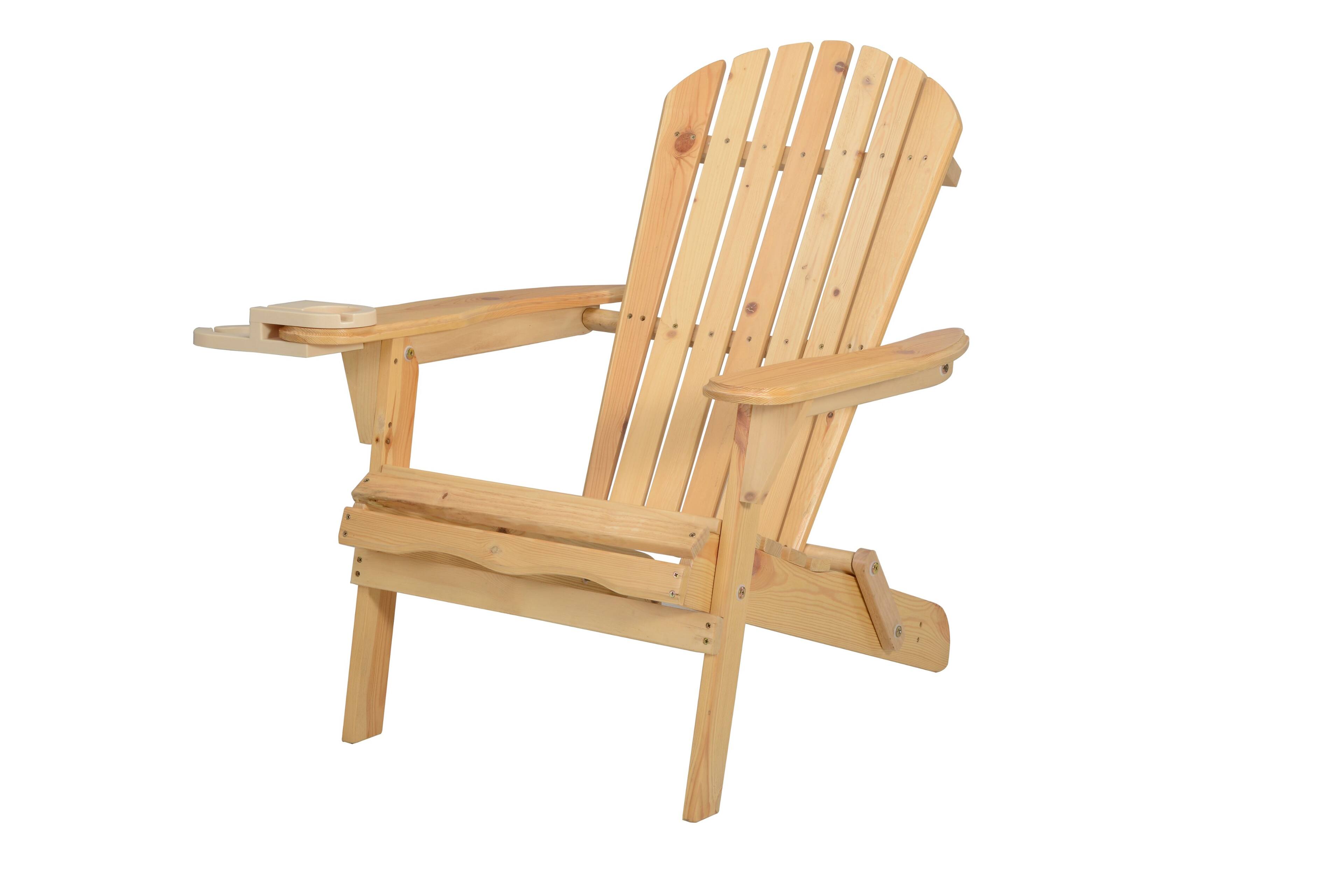 Angle. Jiallo - Foldable Adirondack Chair with cup holder Conversation Set, 2 Chairs with cup holders with Ottoman - NATURAL.