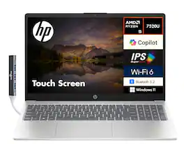 HP - 15 Laptop 15.6 FHD (AMD Ryzen 5 7520U, 8GB LPDDR5, 512GB SSD, AMD Radeon, Win 11 Home) w/USB Hub - Natural Silver