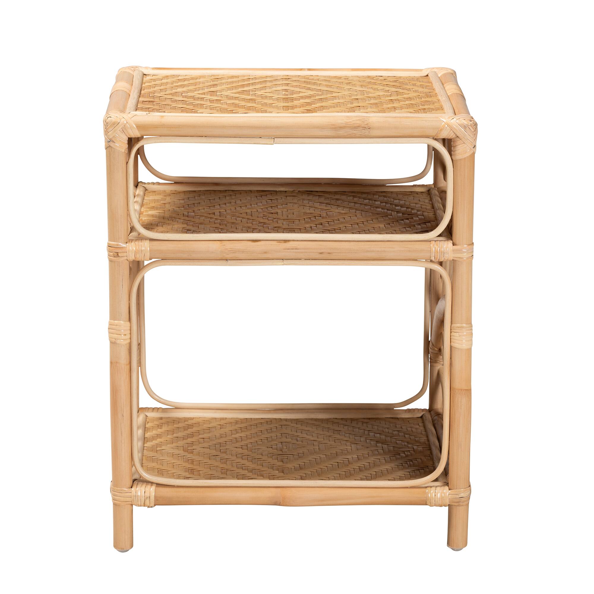 Angle. bali & pari - Baara Modern Bohemian Rattan Nightstand - Natural Brown.