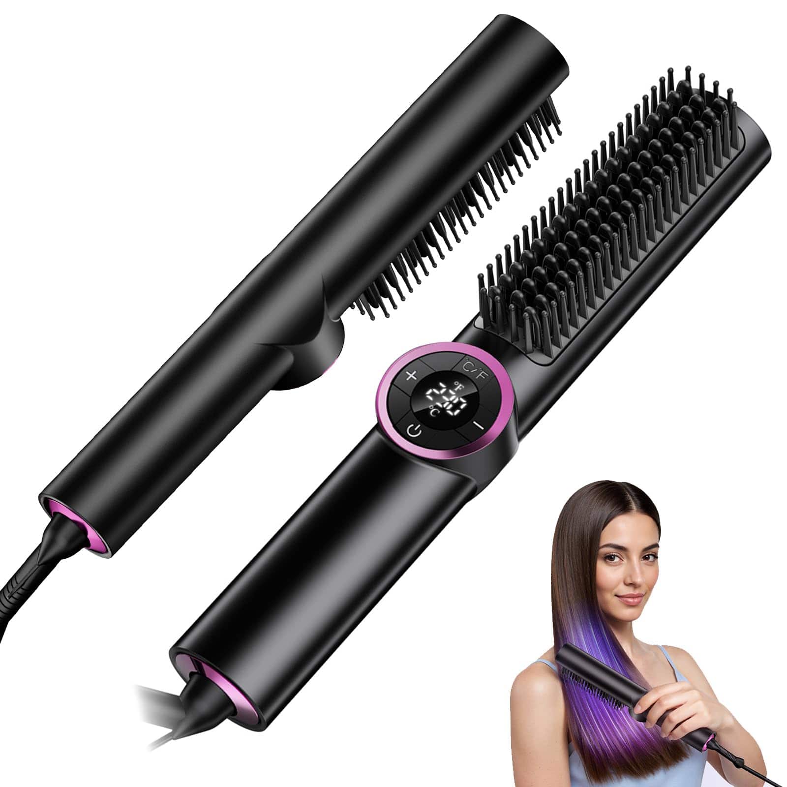Stylel Star - Hair Straightener Brush: 3-in-1 Curling & Straightening Comb