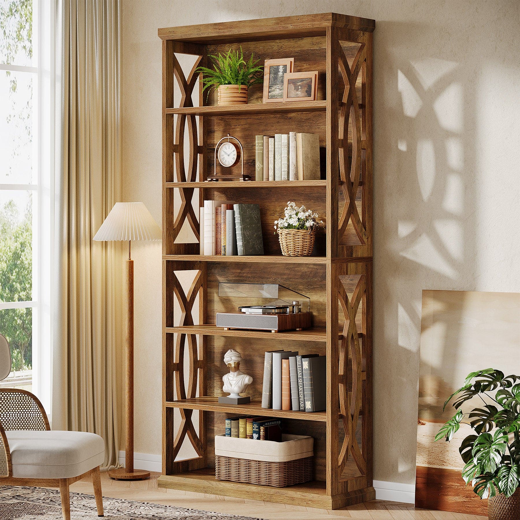 Tribesigns - Bookshelf with Engineered Wood Construction and Storage Shelves for Books, Decor and Everyday Organization - Brown