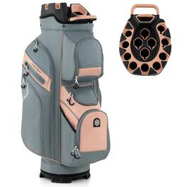 Gymax - Golf Cart Bag Molded Lock Top Golf Bag w/14-Way Full Length Dividers 11 Pockets Dusty - Pink