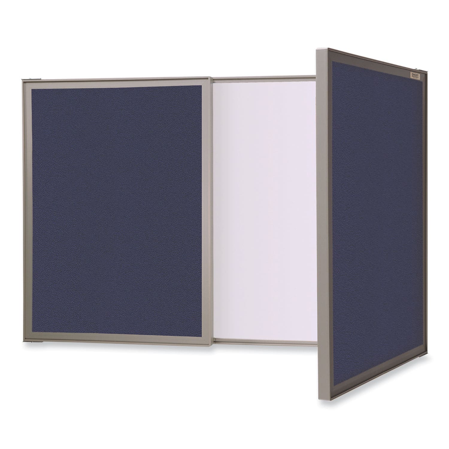 Ghent - VisuALL PC Whiteboard Cabinet with Fabric Bulletin Board Exterior Doors, 36" x 24" Satin Aluminum Frame