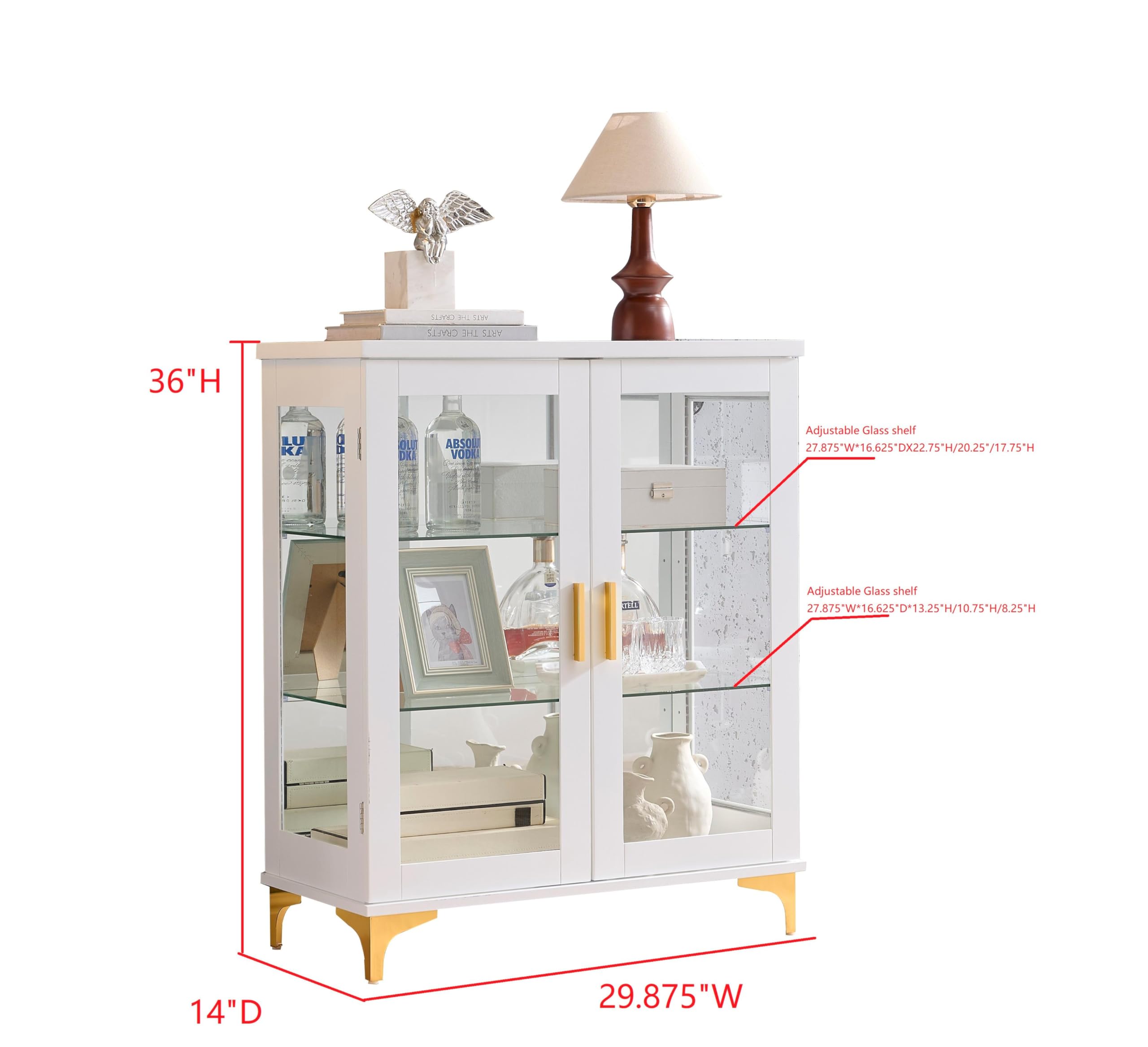 LLMO E. wn SimO THI SaT 36"H LU KF D O. OKI ARSO VOOI Adjustable Glass shelf 27.875"W x 16.625"D x 22.75"H/20.25"H/17.75"H F 210 Adjustable Glass shelf 27.875"W x 16.625"D x 13.25"H/10.75"H/8.25"H 14"D 29.875"W

Adjustable Glass shelf
27.875"W x 16.625"D x 22.75"H/20.25"H/17.75"H

Adjustable Glass shelf
27.875"W x 16.625"D x 13.25"H/10.75"H/8.25"H
