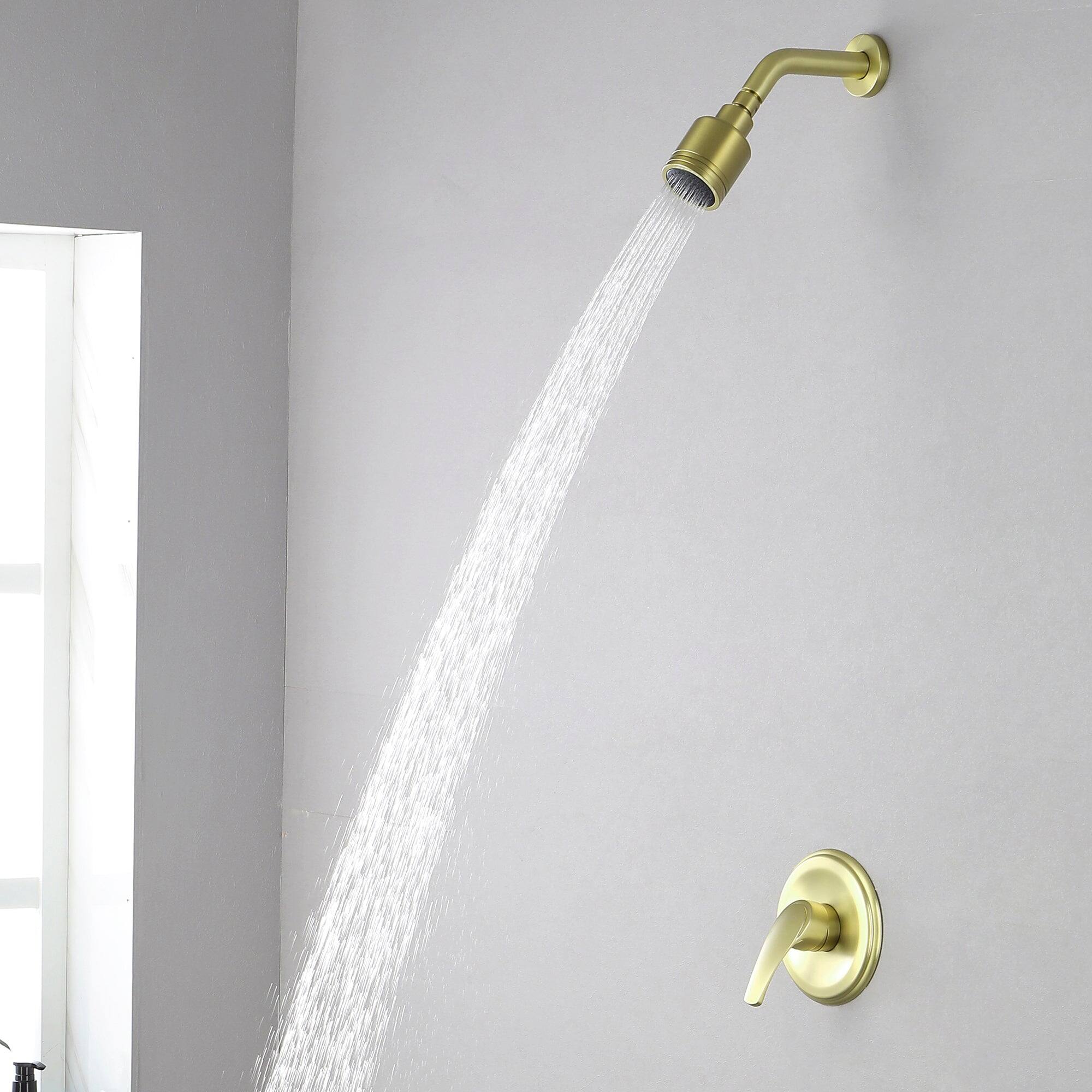 Alt View 10. Boyel Living - 1-Spray Patterns with 4.1 GPM 2.52 in. Wall Mount Rain Fixed Shower Head with Single Lever Handle in Brushed Gold - Brushed Gold.