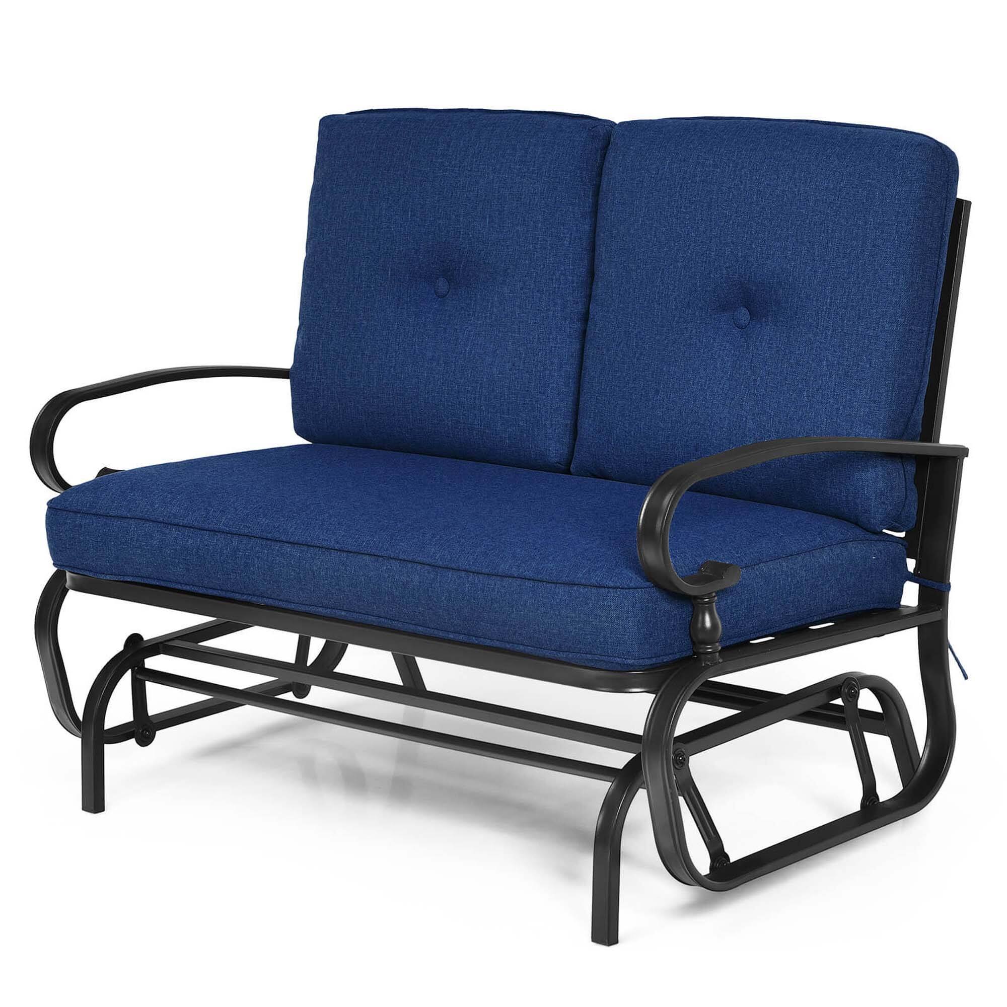 Alt View 10. Costway - Glider Outdoor Patio Rocking Bench Loveseat Cushioned Seat Steel Frame - Navy.