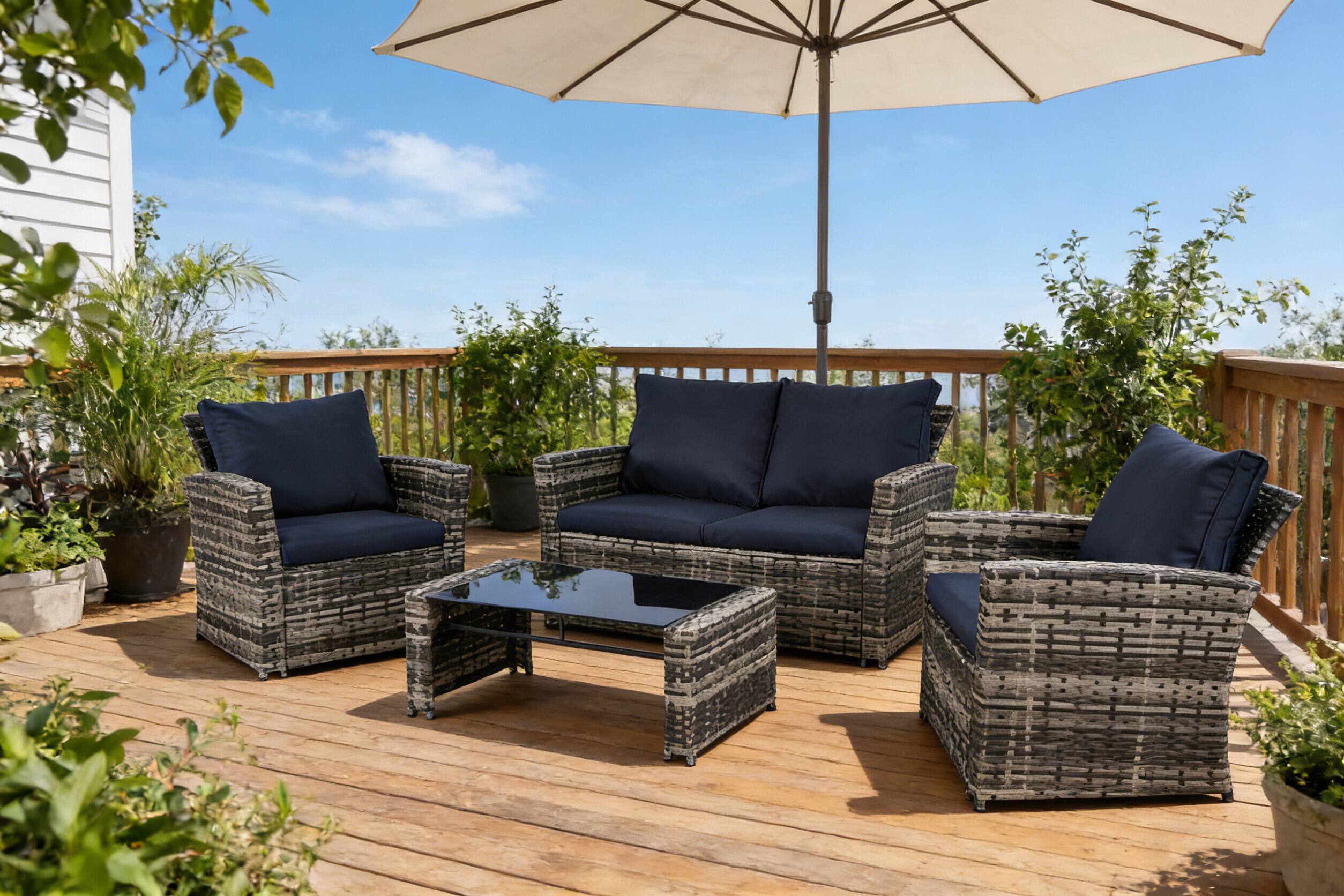 Back. Ainfox - Ainfox 4 Piece Outdoor Patio Furniture Sets, Wicker Conversation Sectional Set for Balcony Porch Backyard - bule.
