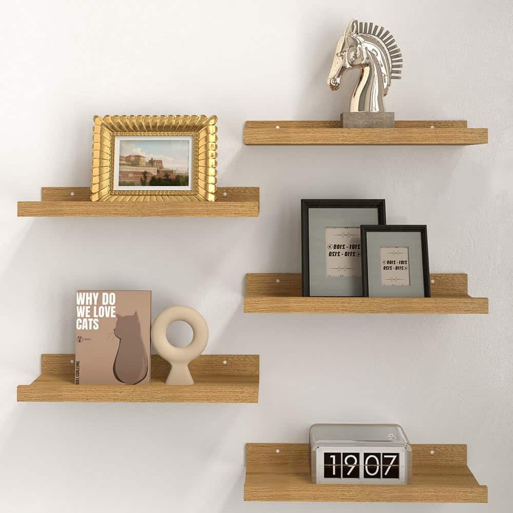 Dazzed Corner - 5 Set Floating Shelves for Wall Decor, with Lip - Oak