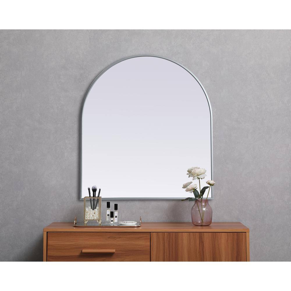 Alt View 3. Elegant Decor - Metal Frame Arch Mirror 33x36 Inch in Silver - Silver.
