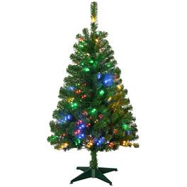 BreeBe - 4ft Tall Prelit Artificial Christmas Tree Holiday Décor with 208 Branches - Green