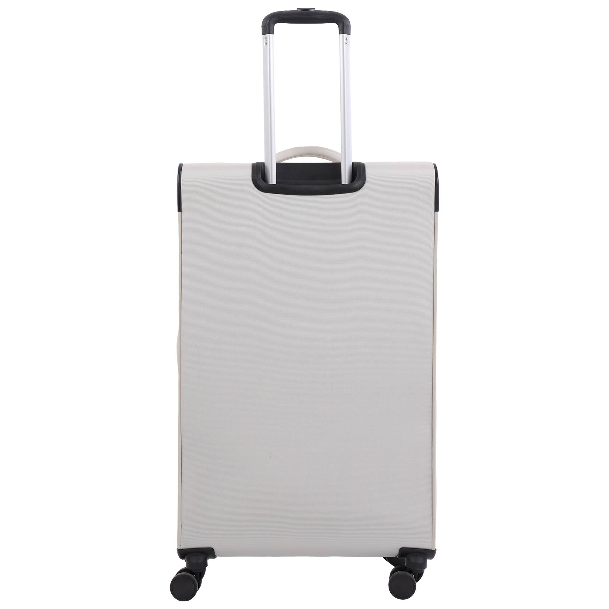 Back. Martha Stewart - 31" Softside Luggage – Extra Large Expandable Spinner Suitcase with 8 Wheels & Front Pockets - LIGHT GREY.
