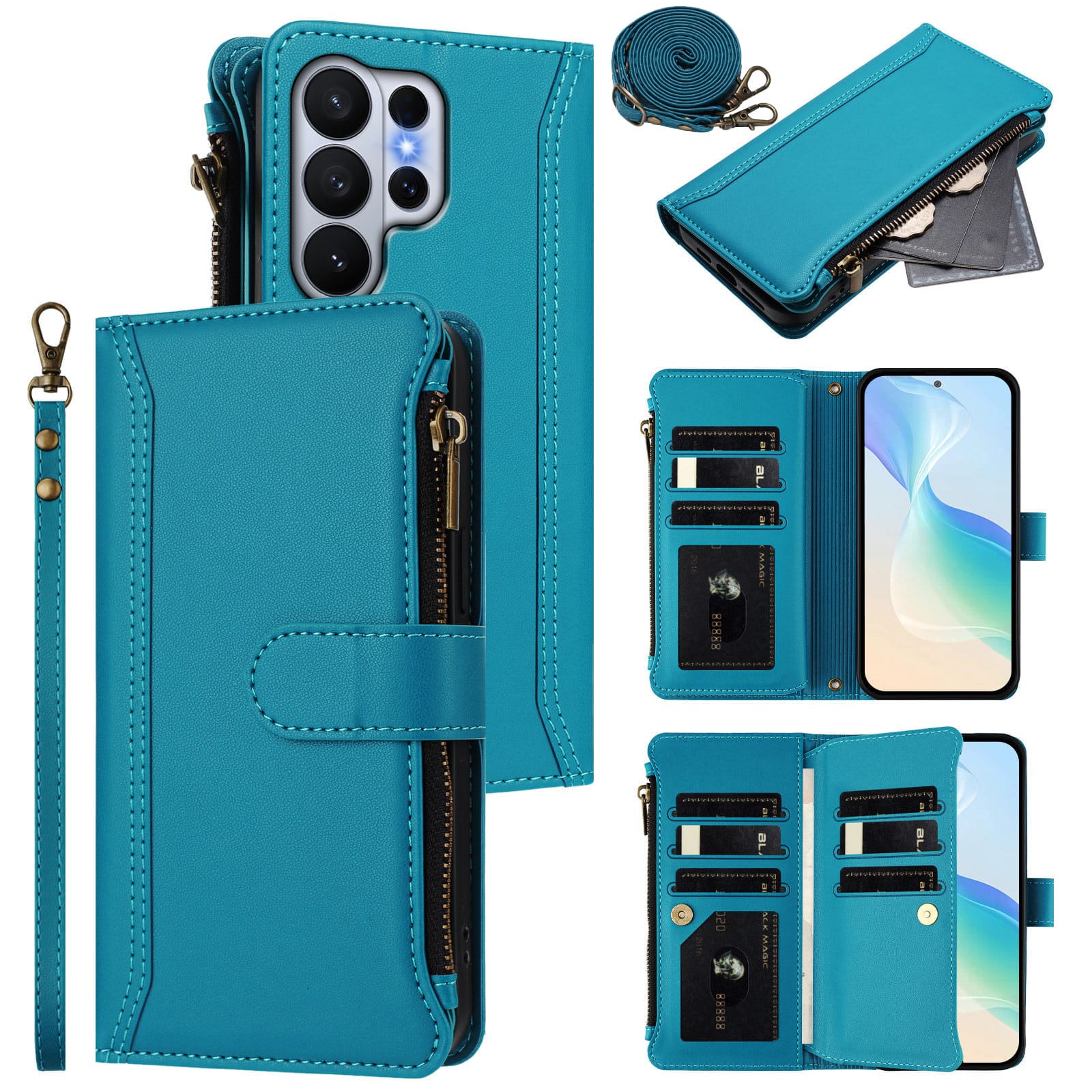 UUCOVER - Wallet Case for Samsung Galaxy S26 Ultra with Zipper Pocket, Cash Card Slots, Wrist and Shoulder Strap, Flip Stand Cover - Blue price history on PriceWatchPro