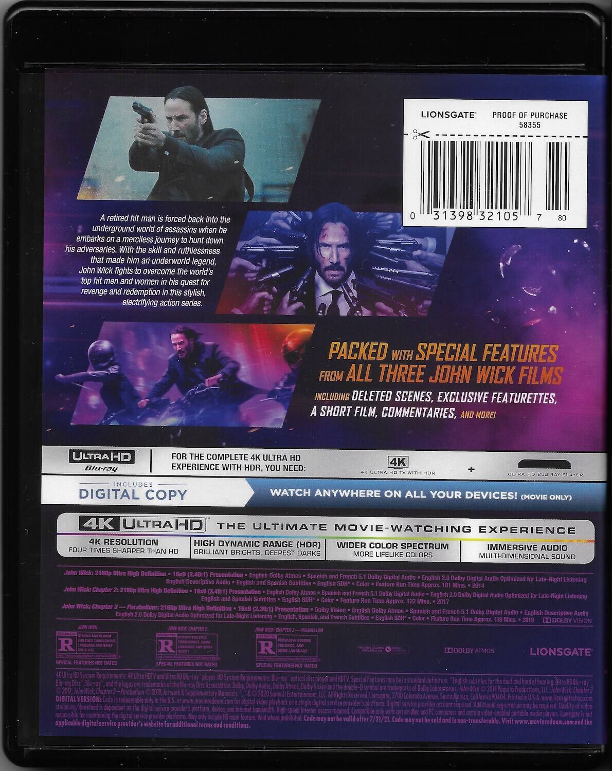 Alt View 1. John Wick: Chapters 1-3   - 4K Blu-Ray.