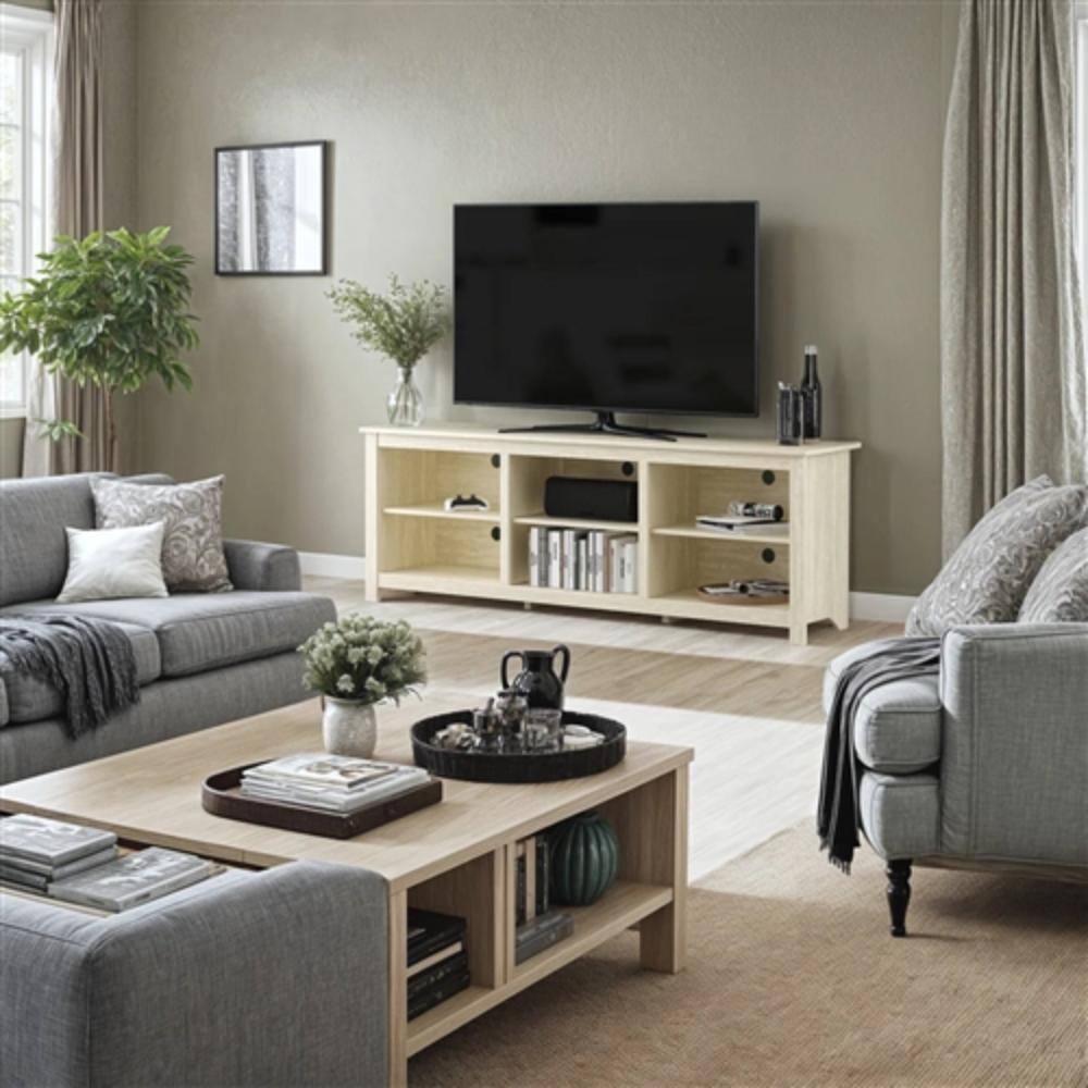 Back. Hivvago - Farmhouse TV Stand in Light Travertine Wood Finish - for TVs up to 70-inch - Light Travertine.