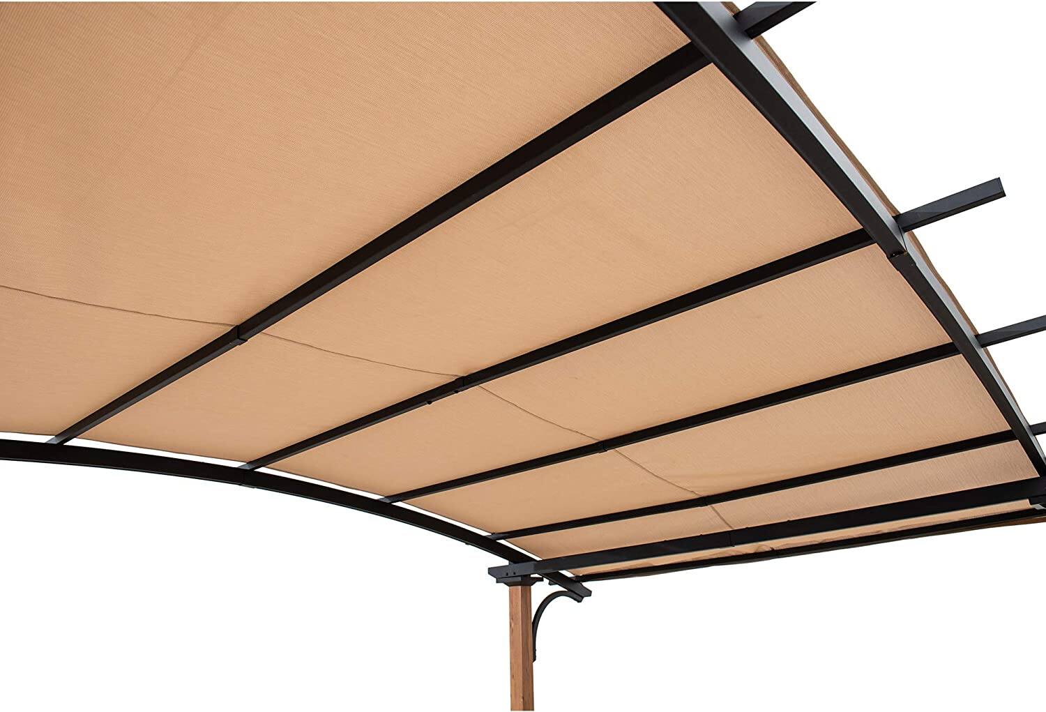 Back. SUNJOY - Sunjoy 8.5 ft. x 13 ft. Steel Arched Pergola with Natural Wood Looking Finish and Tan Shade - Tan.