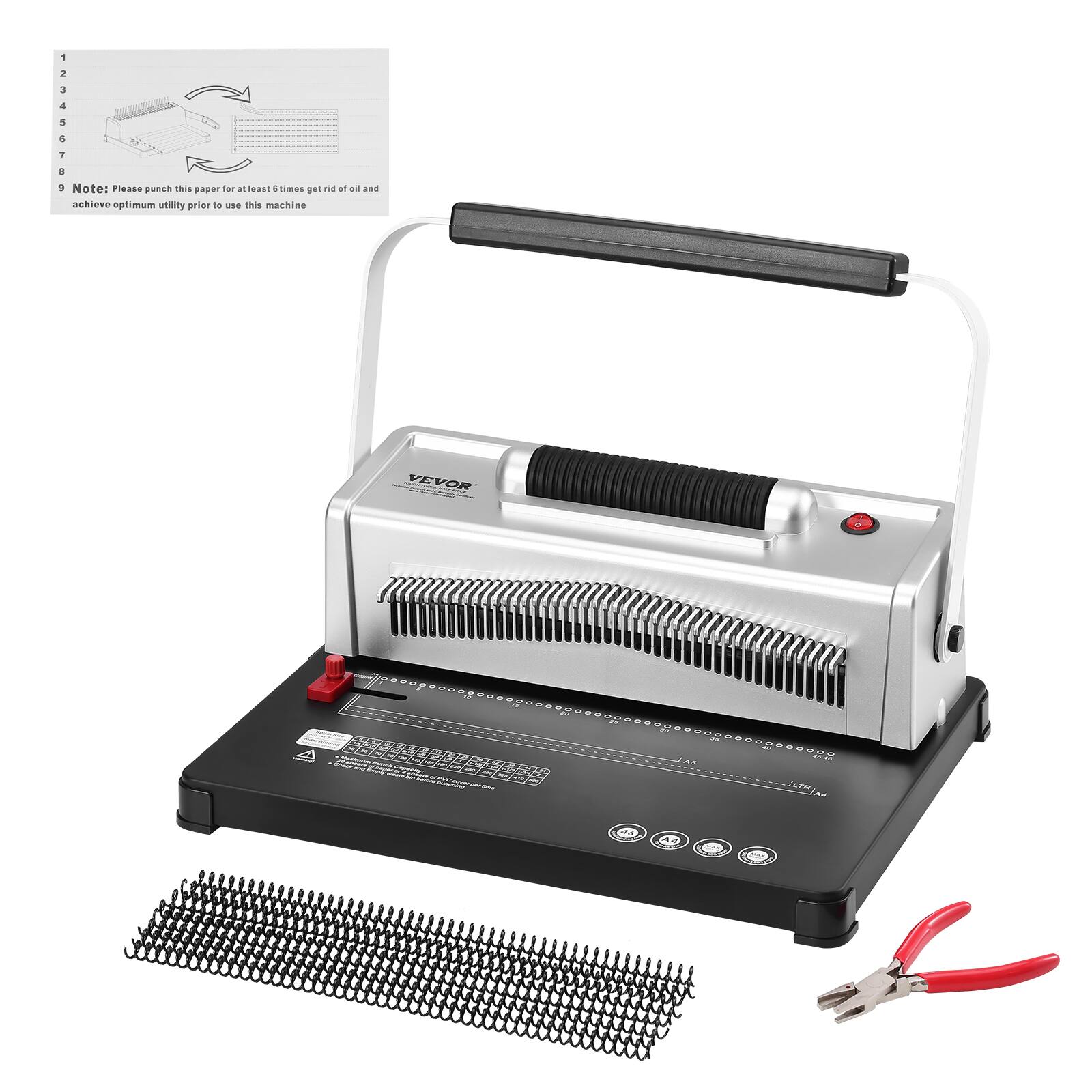 VEVOR - Coil Spiral Binding Machine, Manual Book Maker with Electric Binding - Silvery white