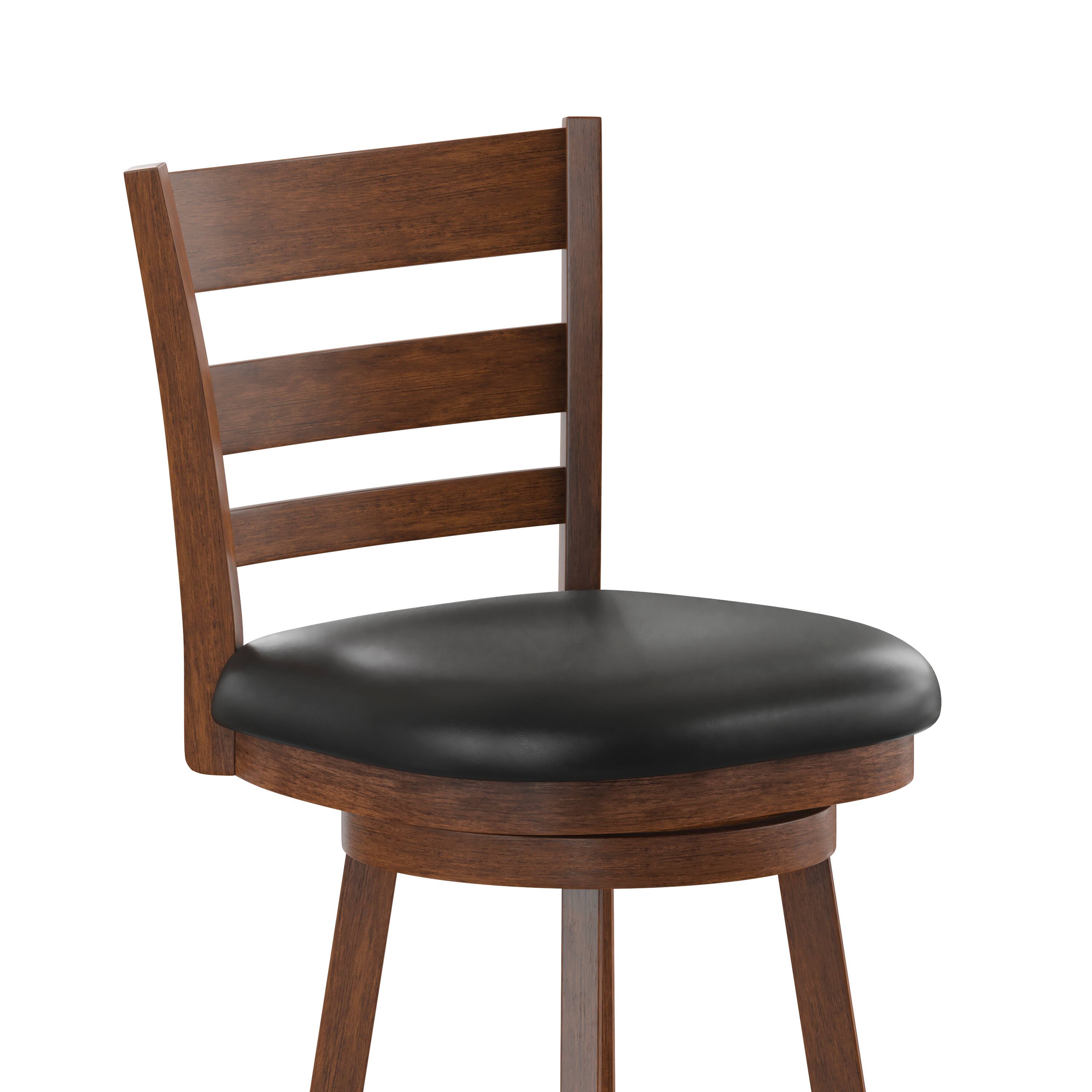 Alt View 10. Emma + Oliver - Avi Classic Wooden Ladderback Dining Stool with Padded Swivel Seat - Black Vinyl/Antique Oak Frame.