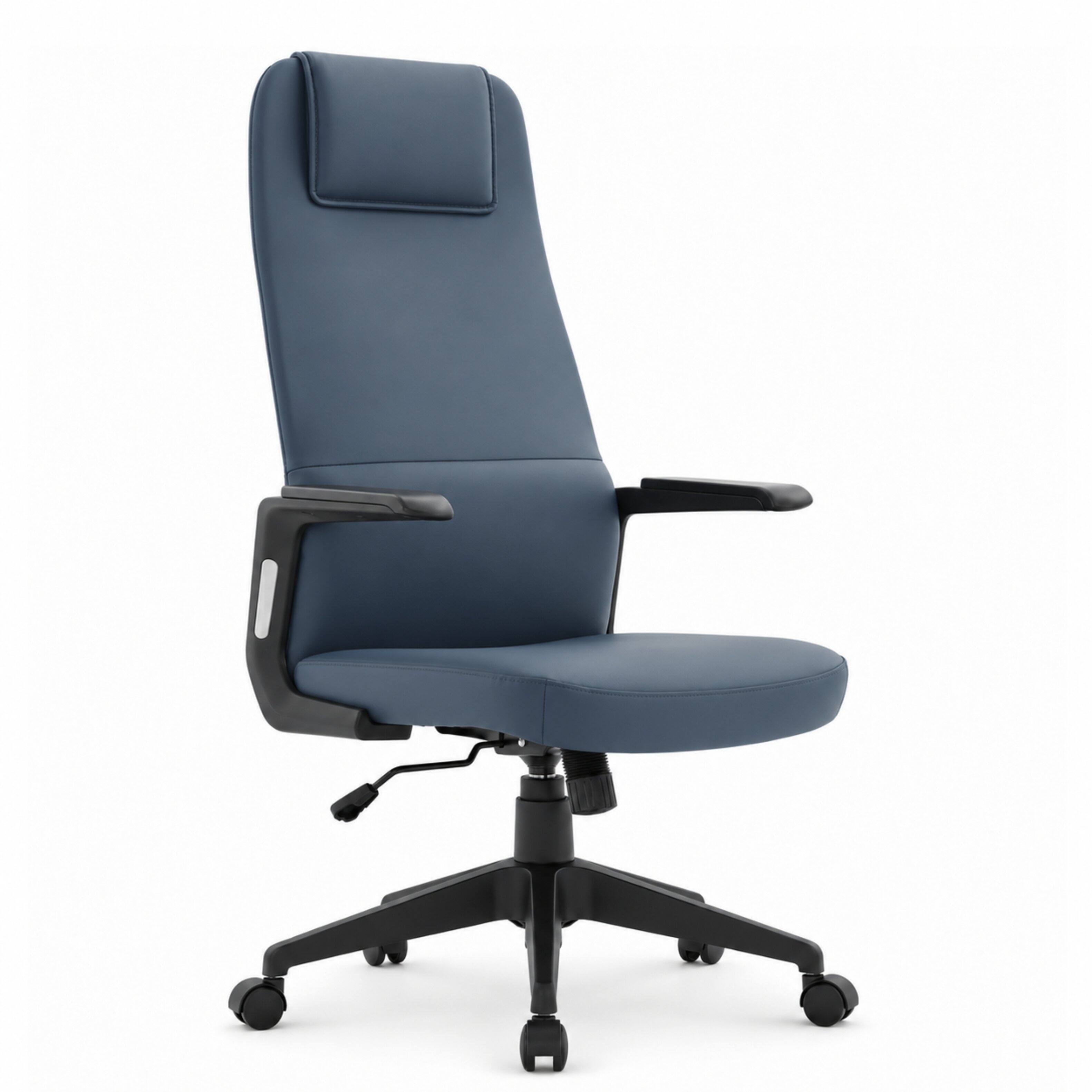 Front. LeisureMod - Nexa Ergonomic High Back Leather Office Chair, Adjustable Height, Swivel & Tilt Computer Desk Chair for Home Office Use - Blue Leather.