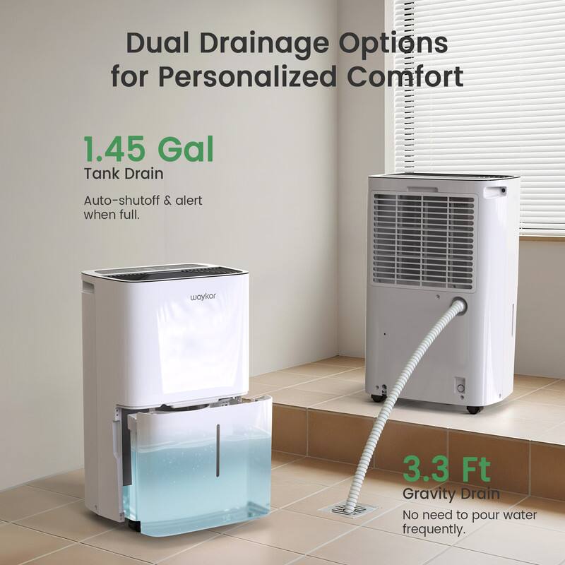 Dual Drainage Options for Personalized Comfort
1.45 Gal Tank Drain
Auto-shutoff & alert when full.
3.3 Ft Gravity Drain
No need to pour water frequently.