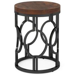 Kadyn - Sofa Side End Table, Round Couch Table, Industrial Side Table with Metal Hollow Frame,Rustic - Brown