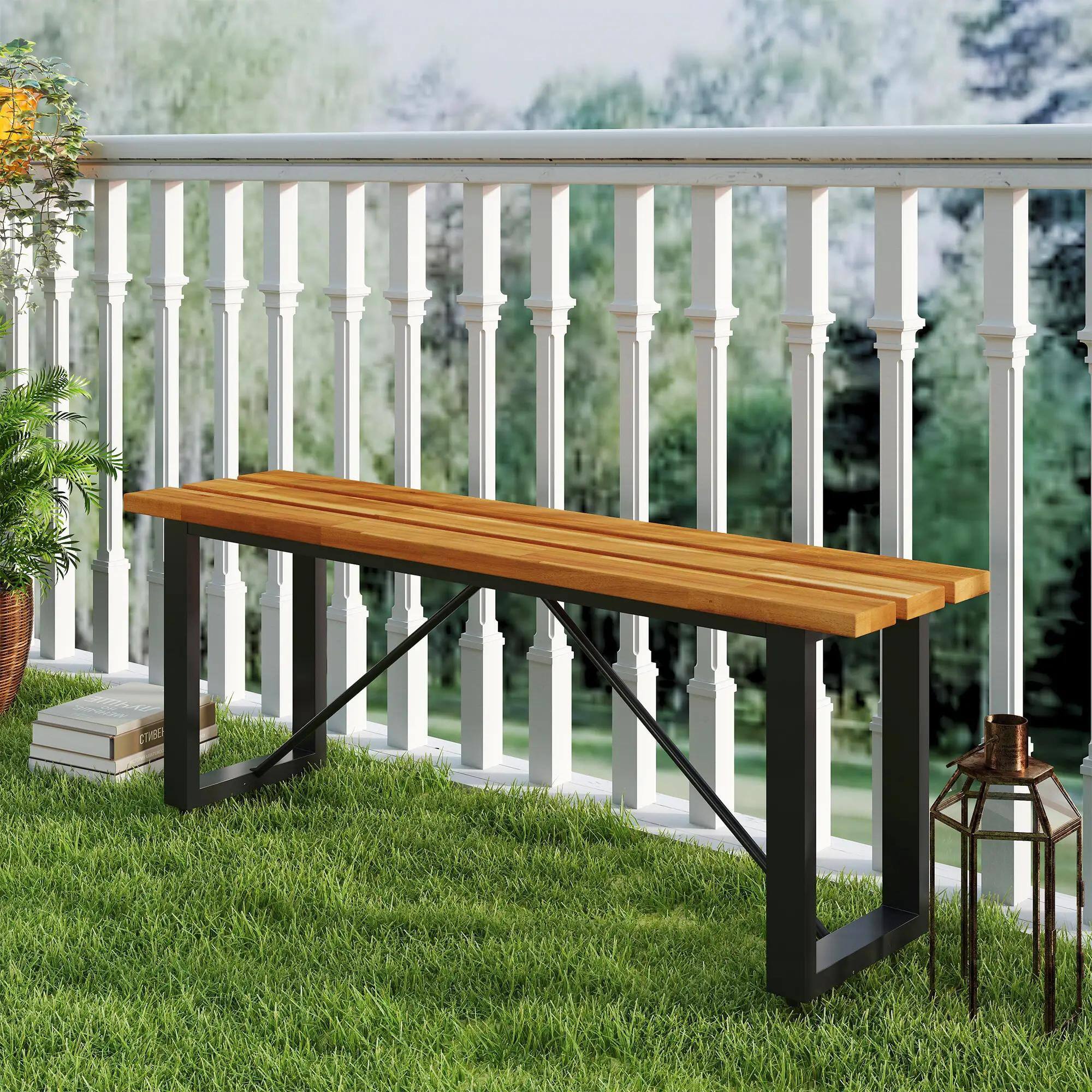 Alt View 1. Resenkos - Resenkos Acacia Bench, 2-Seater Backless Outdoor Loveseat, Slatted Seat, Perfect for Porch & Park,Teak - Teak.