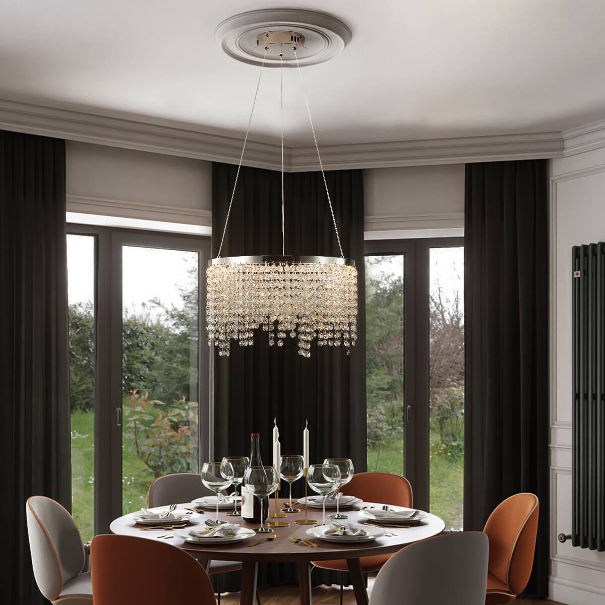 Back. Loheer - Loheer 16 inch Crystal LED Chandelier, Modern Chrome Finish, Adjustable Height for Living Room.