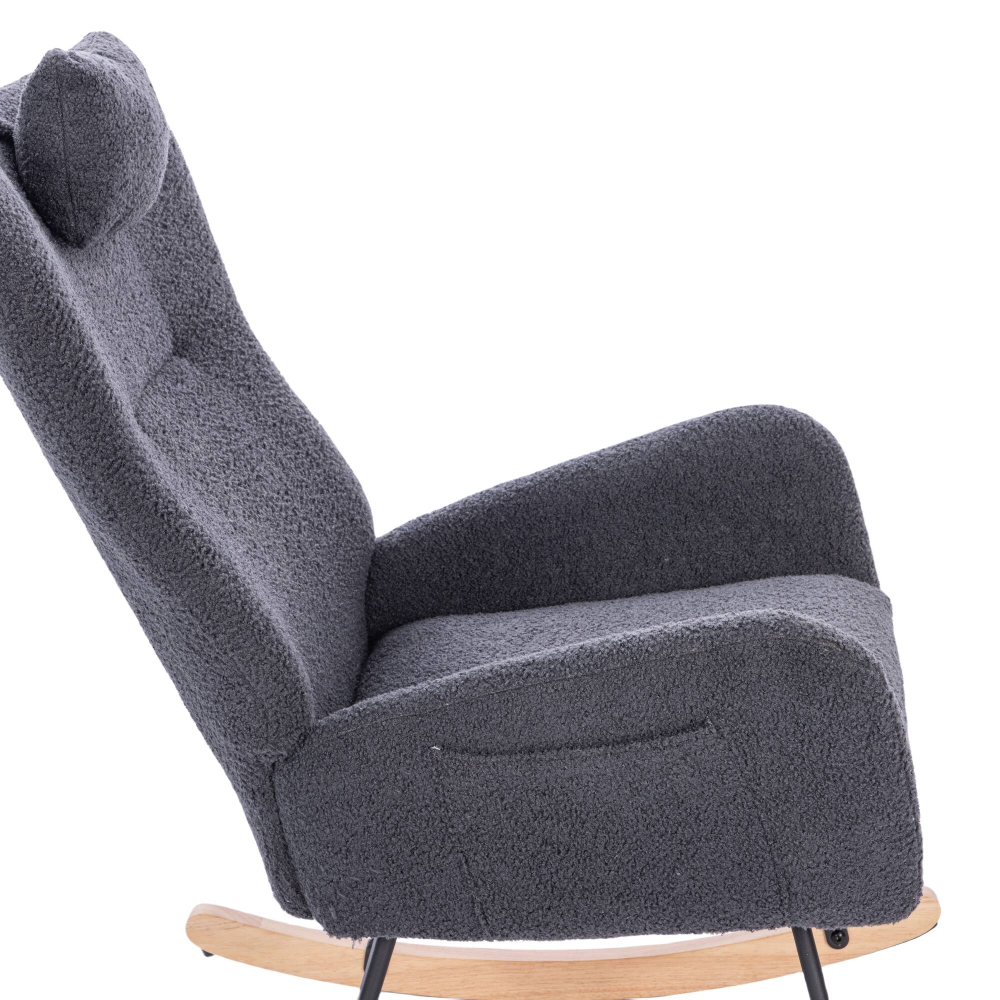 Alt View 1. GOODSILO - Plush Upholstered Nursery Rocking Chair with High Backrest for Living Room and Bedroom - Dark Grey.