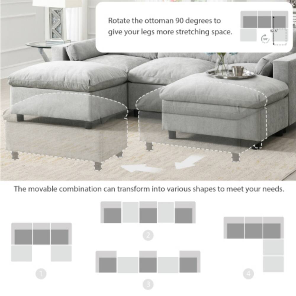Rotate the ottoman 90 degrees to give your legs more stretching space. The movable combination can transform into various shapes to meet your needs.