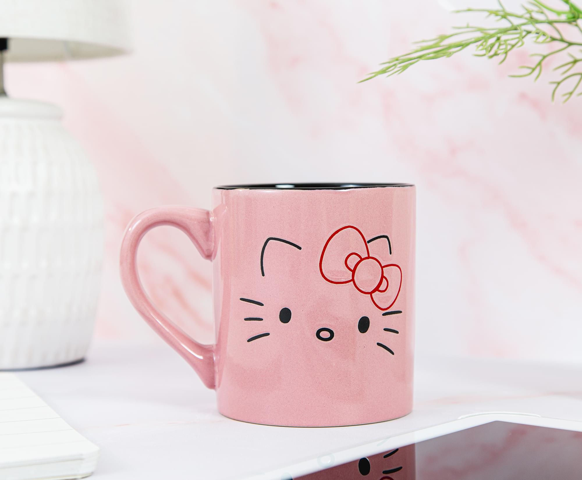 Alt View 2. Silver Buffalo - Sanrio Hello Kitty Pink Outline Face Wax Resist Ceramic Mug | Holds 14 Ounces - Pink.