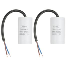 Unique Bargains - 2pcs 10uF CBB60 Run Capacitor, AC 450V 2 Wires 50/60Hz Cylinder 65x34mm for Air Compressor, Water Pump - White