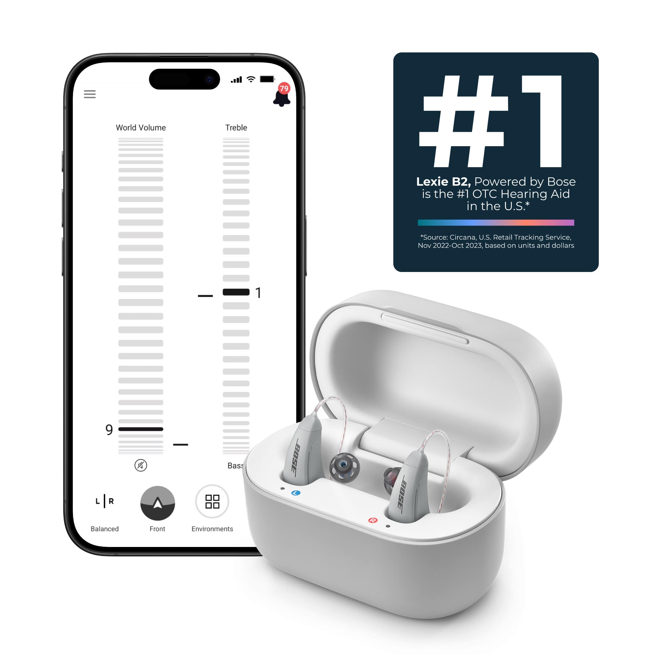 Lexie Hearing Refurbished Lexie B2 Hearing Aids Powered by Bose Gray R