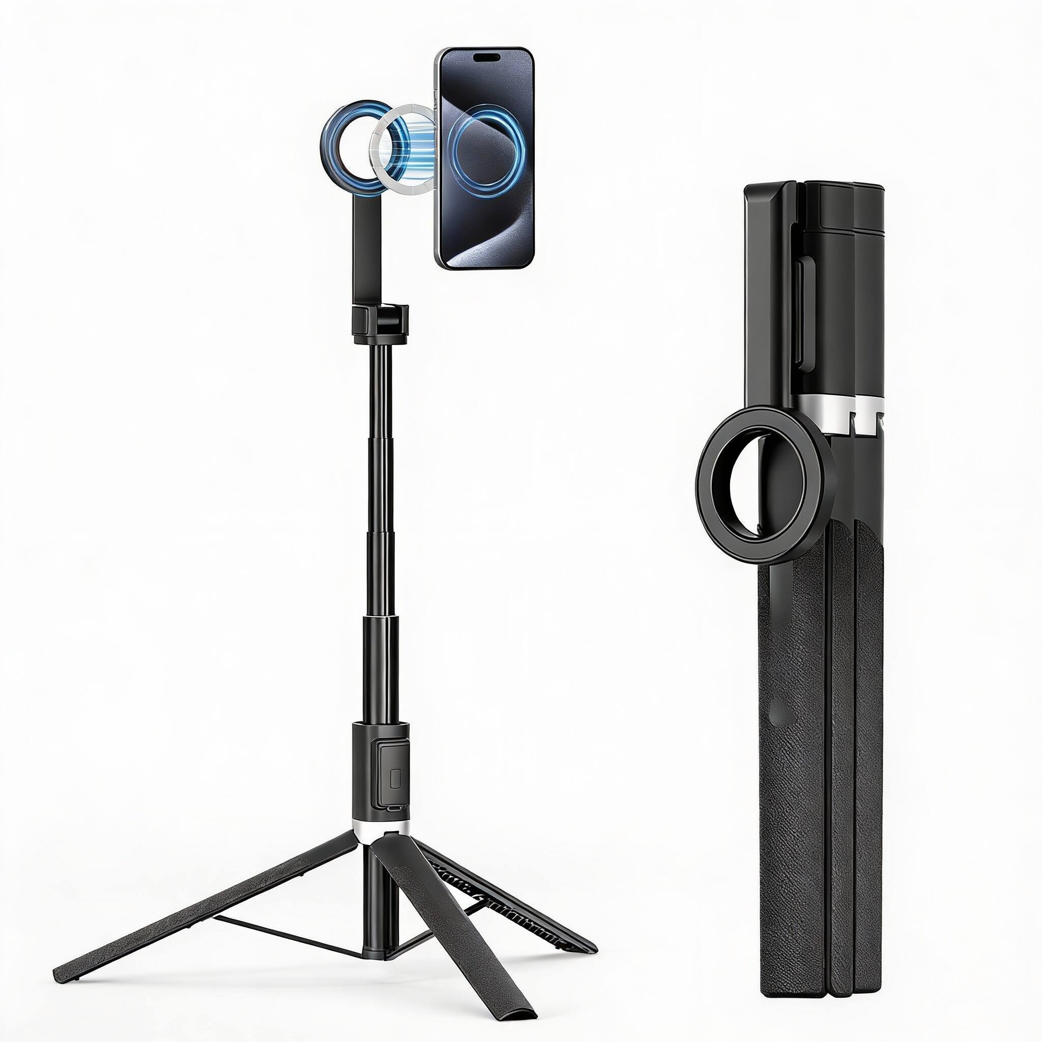 Front. OMOMMD - Magnetic Tripod For With Remote Extendable Phone Stand Video Recording vlogging N52 Strong Holder android P... - Black.