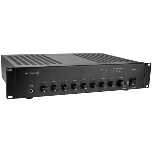 Dayton Audio - DA120R Commercial Audio Amplifier 120W 70V/ 100V/ 4 Ohm Mixer - 3 Mic 2 Aux 1 Telephone input