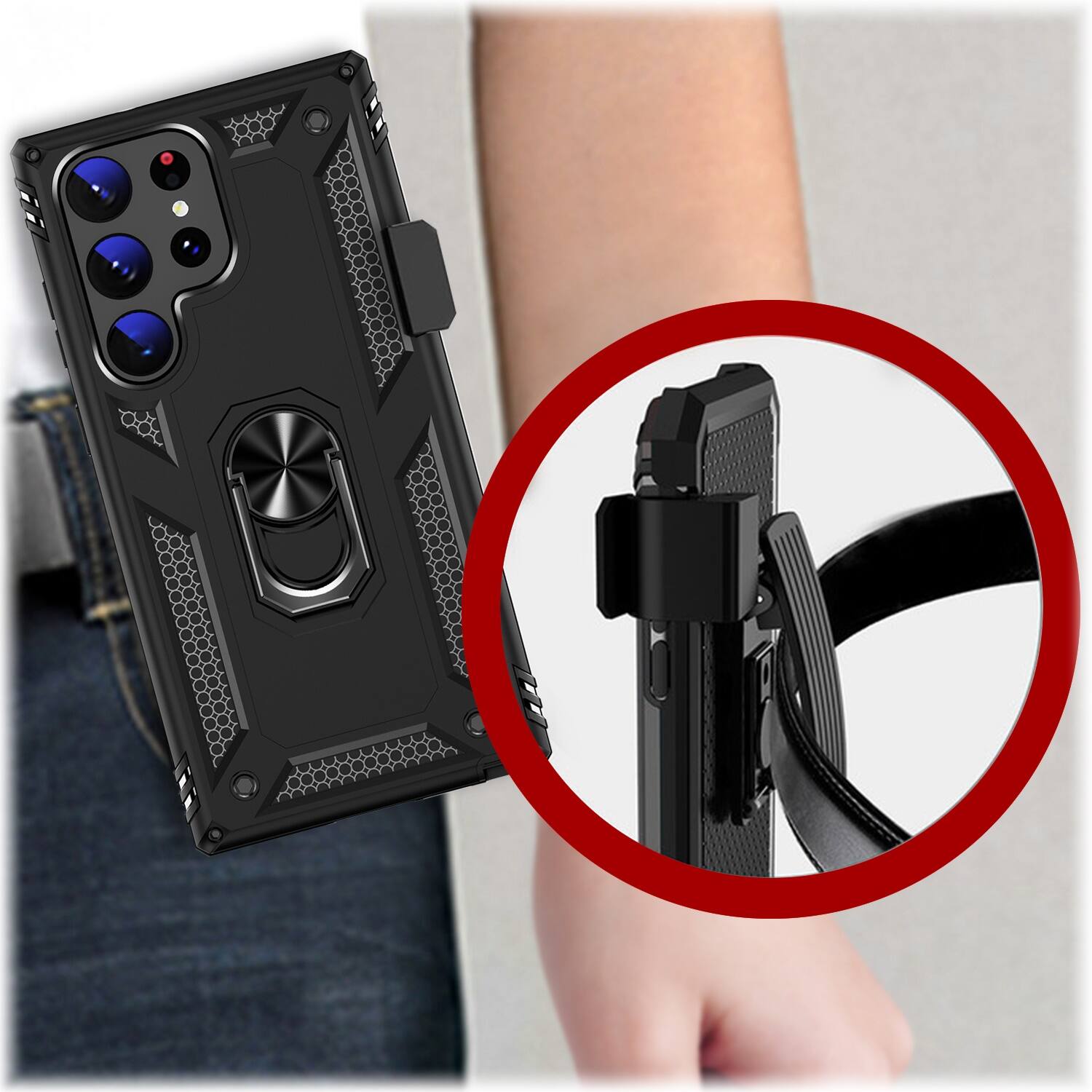 Alt View 17. SaharaCase - Military Kickstand Series with Belt Clip Case for Samsung Galaxy S23 Ultra - Black.