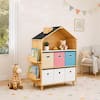 Front. Malletson - House-Style Kids Toy Storage Organizer - Multi-Functional Bookcase and Cabinet with Bins for Playroom - Multicolor.