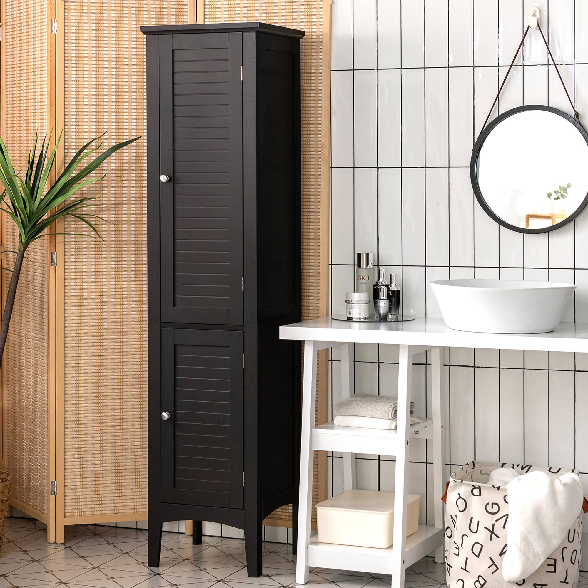Alt View 2. Costway - Costway Freestanding Bathroom Storage Cabinet Linen Tower Kitchen Living Room - Black.